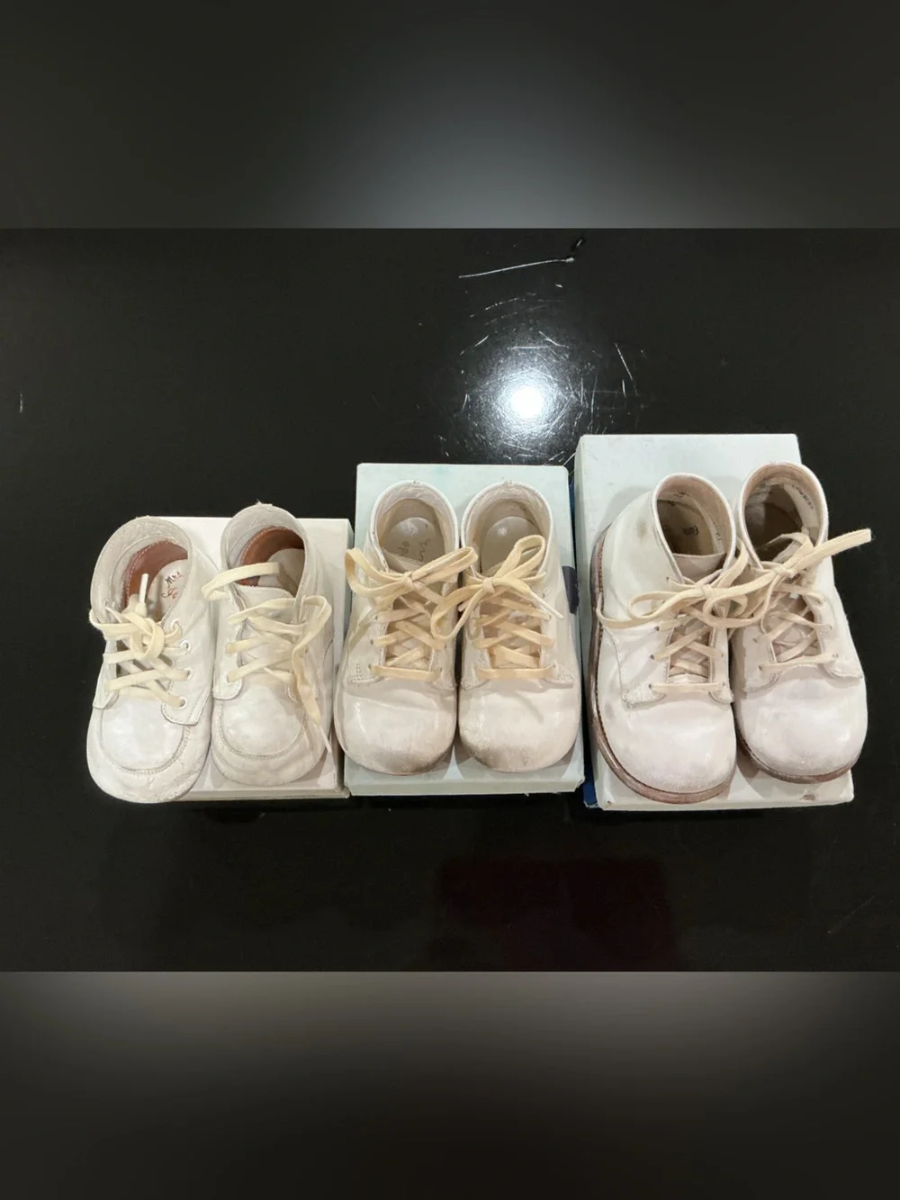 5 pair of vintage leather baby shoes